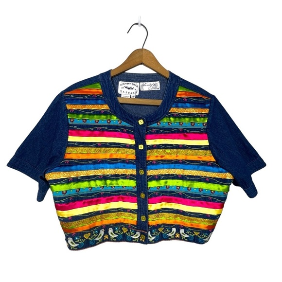 Y2K Vintage Artsy Mixed Media Boho Art To Wear Embroidered Buttoned Blouse - Picture 1 of 9
